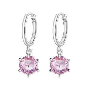 (imagen para) Pendientes colgantes de piedra rosa Cz en estilo Pandora de plata - SCE1020-PK