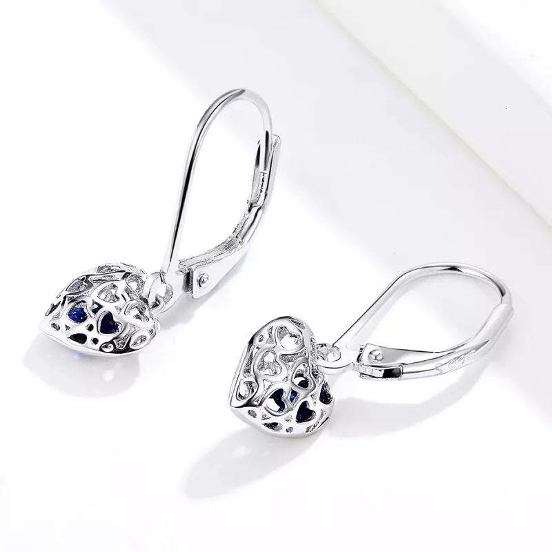 (imagen para) Pendientes colgantes de plata en forma de corazón estilo Pandora - SCE746 - Ver 2