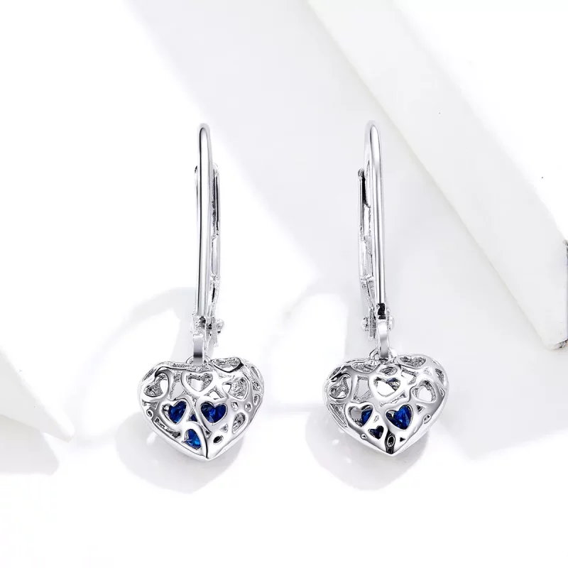 (imagen para) Pendientes colgantes de plata en forma de corazón estilo Pandora - SCE746 - Ver 3