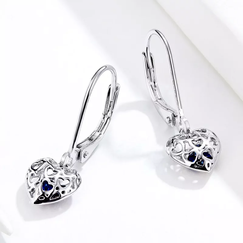 (imagen para) Pendientes colgantes de plata en forma de corazón estilo Pandora - SCE746 - Ver 4