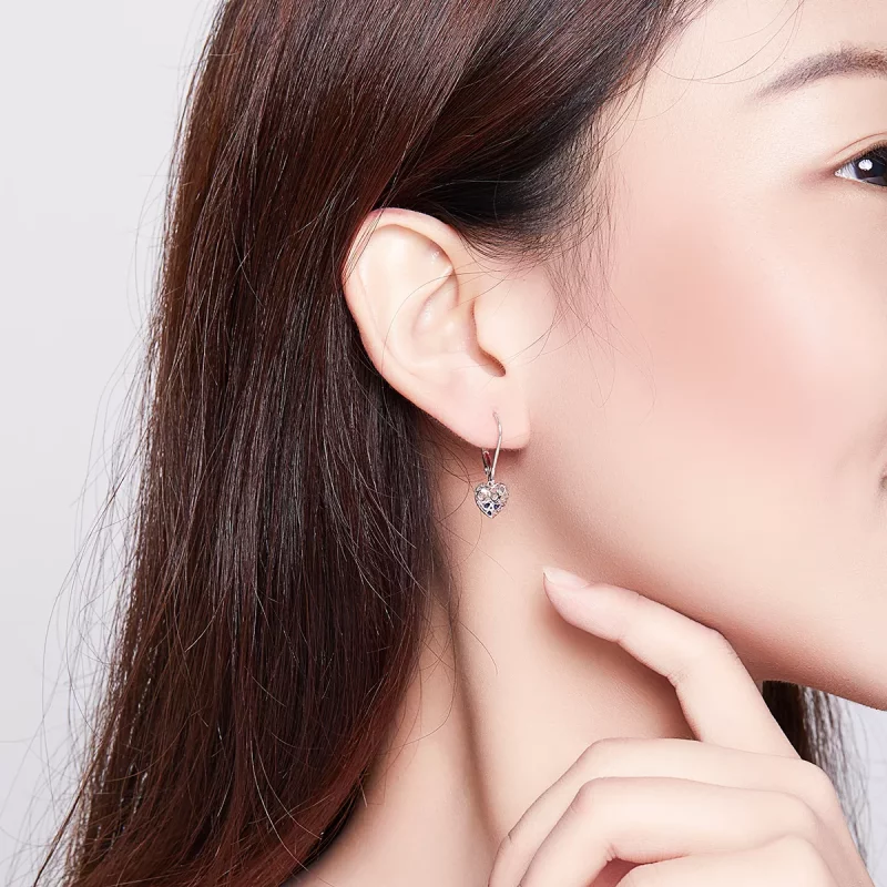 (imagen para) Pendientes colgantes de plata en forma de corazón estilo Pandora - SCE746 - Ver 6