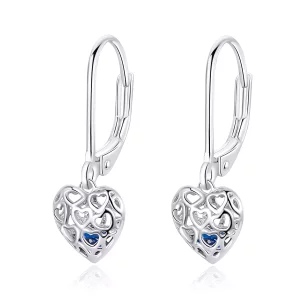 (imagen para) Pendientes colgantes de plata en forma de corazón estilo Pandora - SCE746