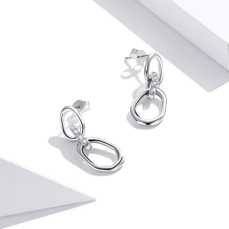 (imagen para) Pendientes colgantes de plata estilo Pandora con geometría - SCE1016 - Ver 4