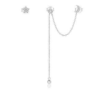 (imagen para) Pendientes colgantes de plata estilo Pandora con luna y estrellas de ensueño - BSE431