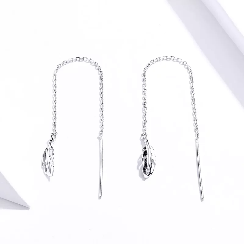 (imagen para) Pendientes colgantes de pluma de plata estilo Pandora - SCE786 - Ver 2
