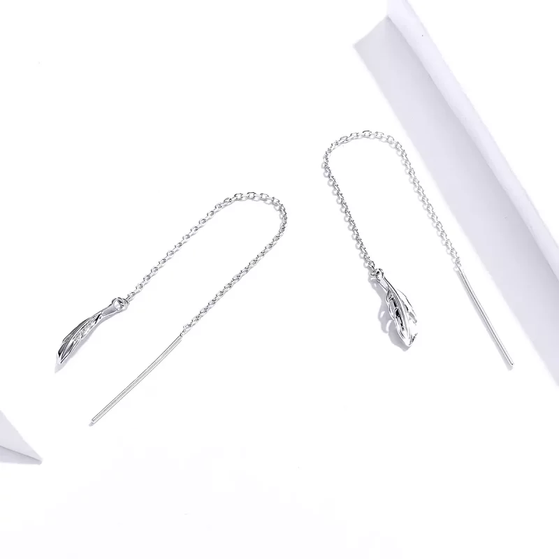 (imagen para) Pendientes colgantes de pluma de plata estilo Pandora - SCE786 - Ver 3