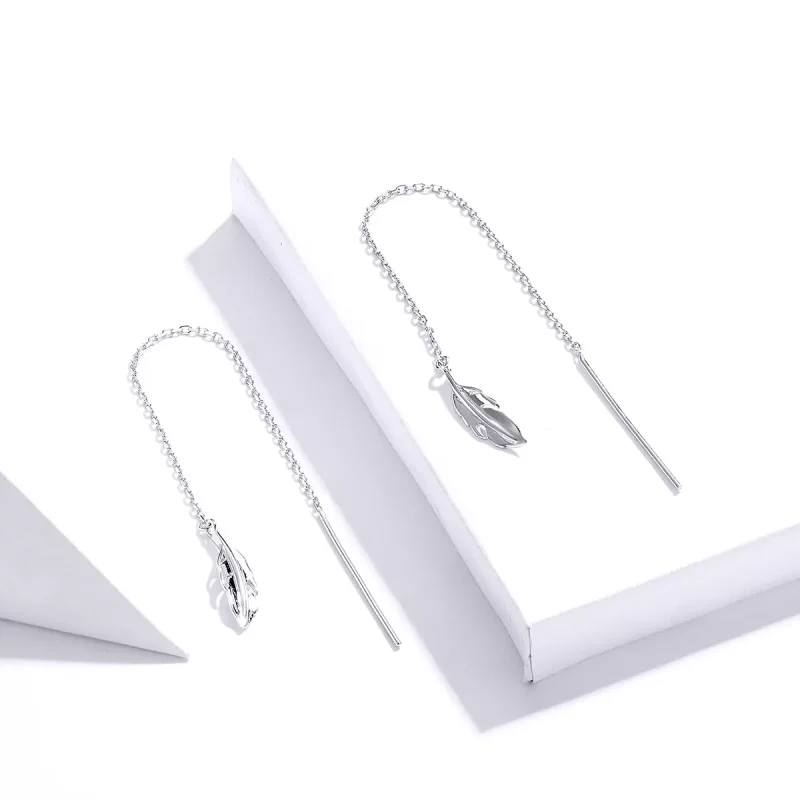 (imagen para) Pendientes colgantes de pluma de plata estilo Pandora - SCE786 - Ver 4