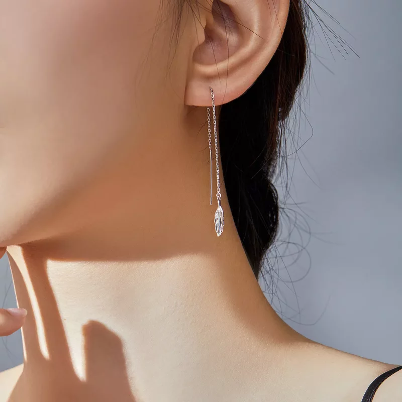 (imagen para) Pendientes colgantes de pluma de plata estilo Pandora - SCE786 - Ver 5