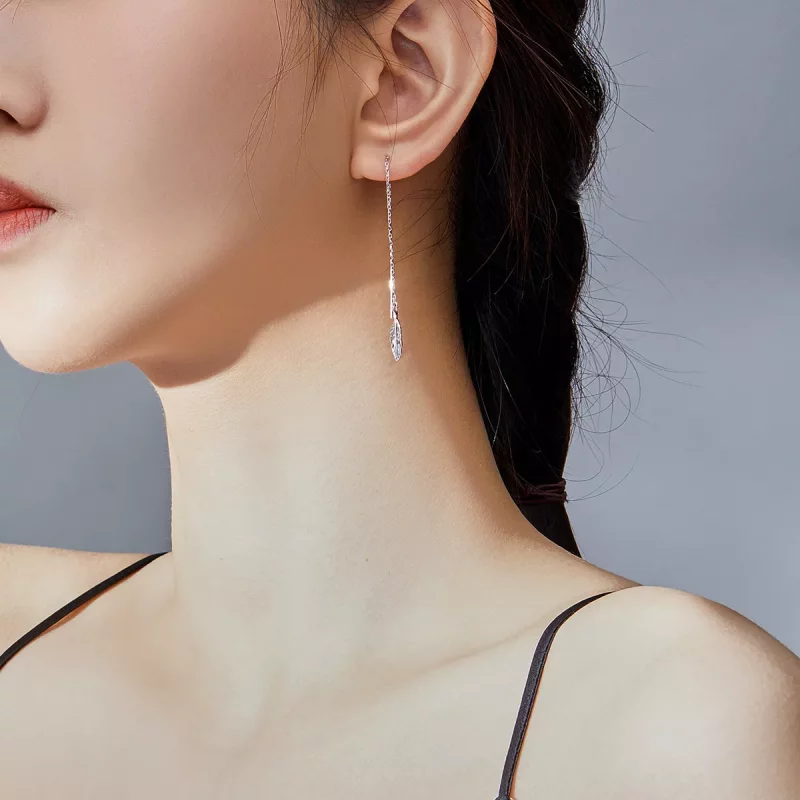 (imagen para) Pendientes colgantes de pluma de plata estilo Pandora - SCE786 - Ver 8