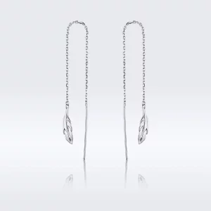 (imagen para) Pendientes colgantes de pluma de plata estilo Pandora - SCE786