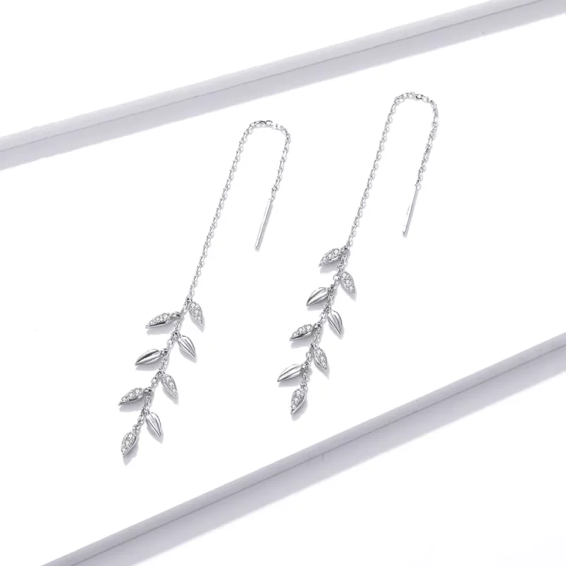 (imagen para) Pendientes colgantes de trigo brillante de estilo Pandora en plata - BSE447 - Ver 2