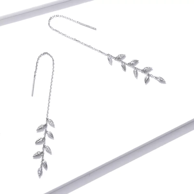 (imagen para) Pendientes colgantes de trigo brillante de estilo Pandora en plata - BSE447 - Ver 3