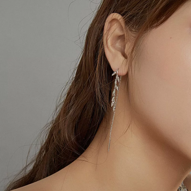 (imagen para) Pendientes colgantes de trigo brillante de estilo Pandora en plata - BSE447 - Ver 6