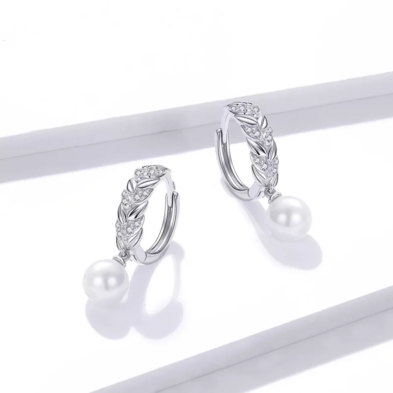 (imagen para) Pendientes colgantes de trigo brillantes estilo Pandora en plata - BSE446 - Ver 2
