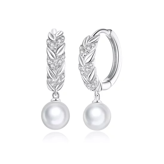 (imagen para) Pendientes colgantes de trigo brillantes estilo Pandora en plata - BSE446