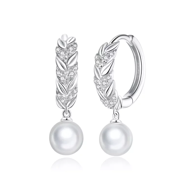 (imagen para) Pendientes colgantes de trigo brillantes estilo Pandora en plata - BSE446