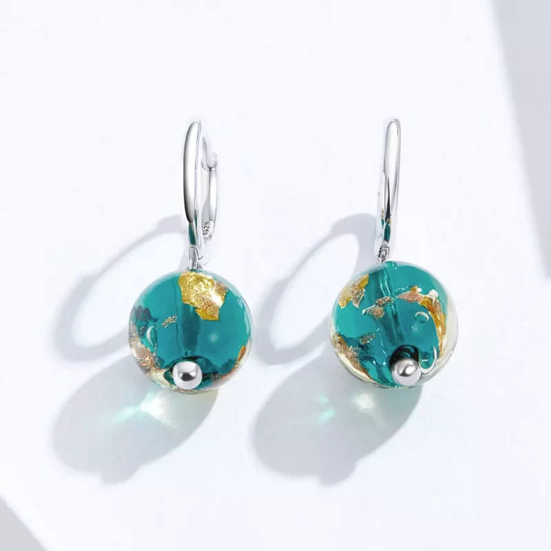 (imagen para) Pendientes colgantes de vidrio plateado estilo Pandora Dream - SCE817 - Ver 2