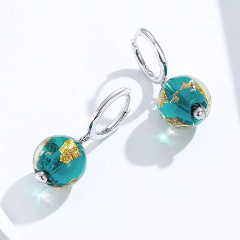 (imagen para) Pendientes colgantes de vidrio plateado estilo Pandora Dream - SCE817 - Ver 3
