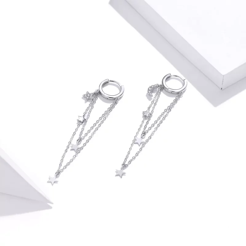 (imagen para) Pendientes colgantes elegantes de estilo Pandora en plata con estrella y luna - - Ver 2