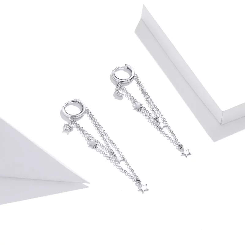 (imagen para) Pendientes colgantes elegantes de estilo Pandora en plata con estrella y luna - - Ver 3