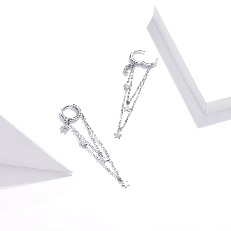 (imagen para) Pendientes colgantes elegantes de estilo Pandora en plata con estrella y luna - - Ver 4