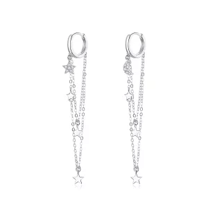(imagen para) Pendientes colgantes elegantes de estilo Pandora en plata con estrella y luna - SCE982