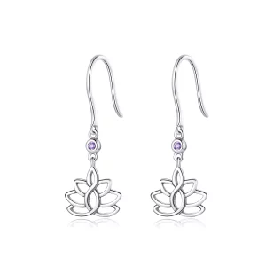 (imagen para) Pendientes colgantes elegantes de flores de loto plateadas estilo Pandora - BSE451