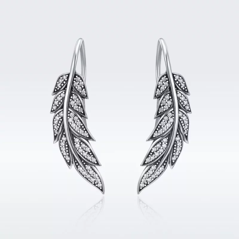 (imagen para) Pendientes colgantes enamorados con hojas de plata estilo Pandora - SCE215 - Ver 2