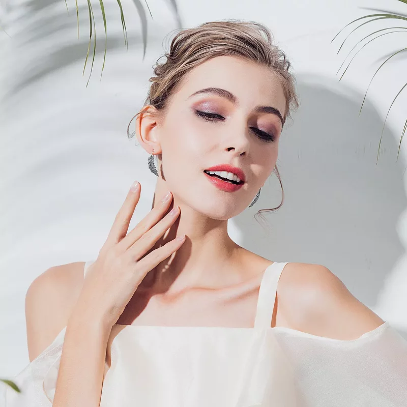 (imagen para) Pendientes colgantes enamorados con hojas de plata estilo Pandora - SCE215 - Ver 3