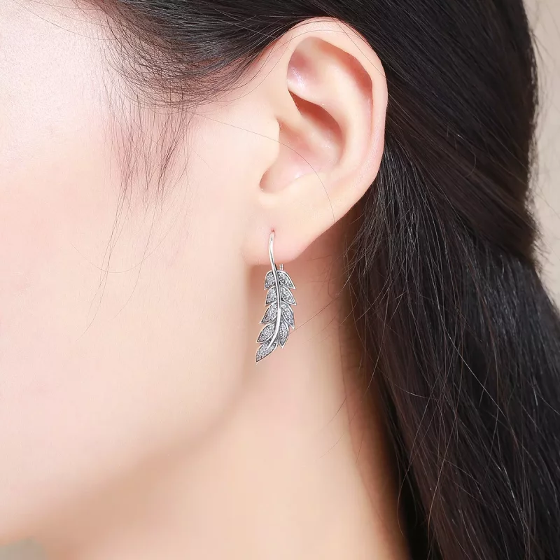 (imagen para) Pendientes colgantes enamorados con hojas de plata estilo Pandora - SCE215 - Ver 4