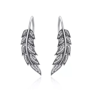 (imagen para) Pendientes colgantes enamorados con hojas de plata estilo Pandora - SCE215