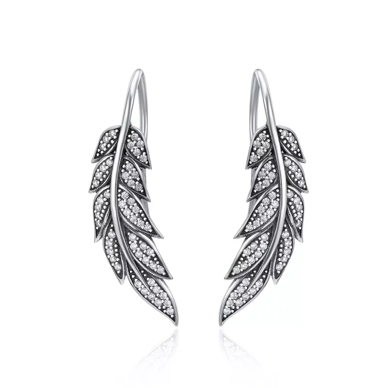 (imagen para) Pendientes colgantes enamorados con hojas de plata estilo Pandora - SCE215