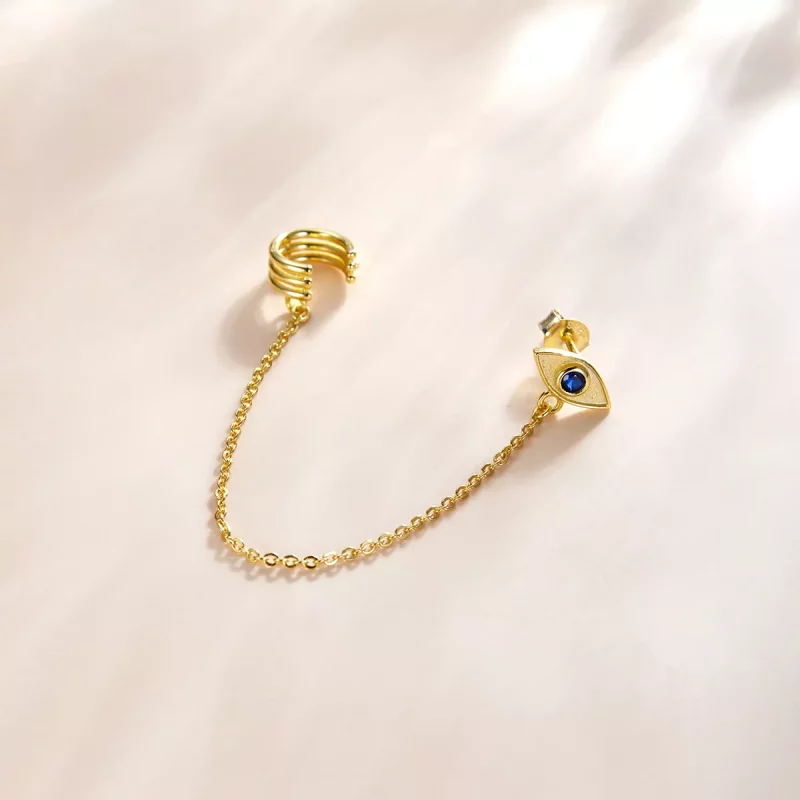 (imagen para) Pendientes colgantes estilo Pandora chapados en oro de 18 quilates con ojo de di - Ver 2