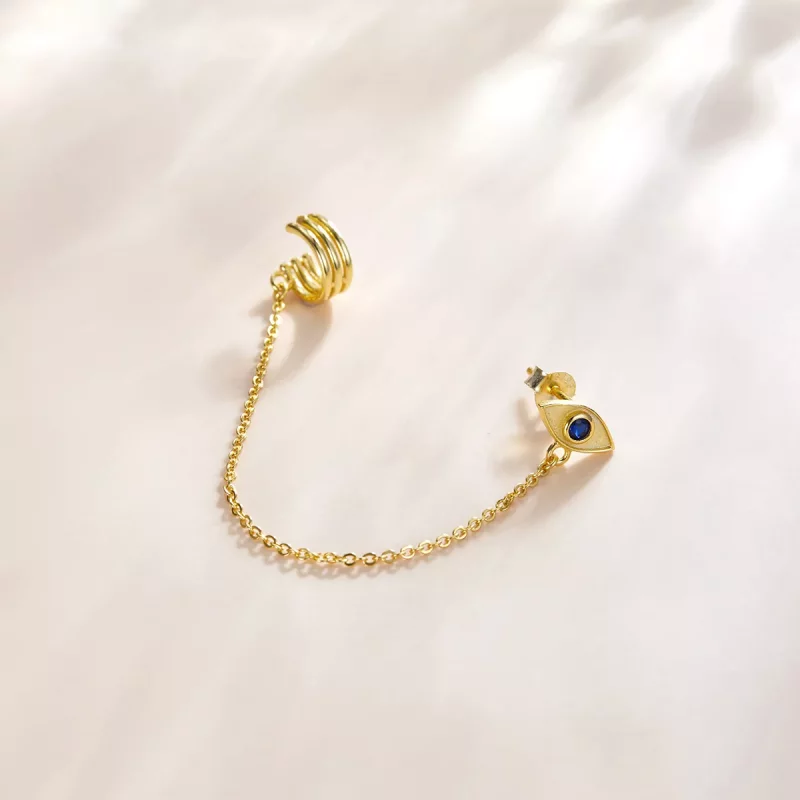 (imagen para) Pendientes colgantes estilo Pandora chapados en oro de 18 quilates con ojo de di - Ver 3
