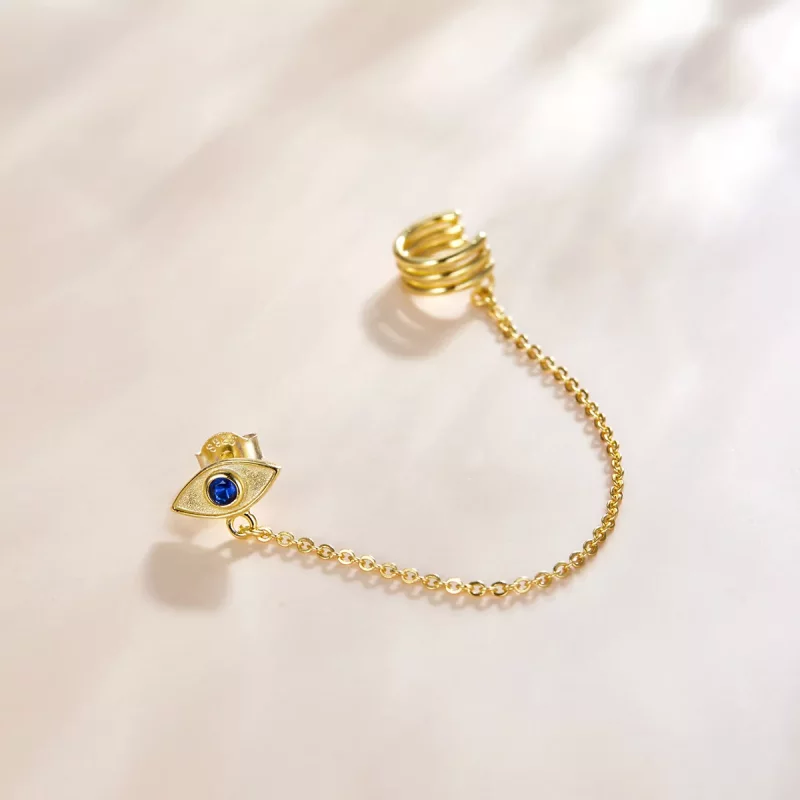 (imagen para) Pendientes colgantes estilo Pandora chapados en oro de 18 quilates con ojo de di - Ver 4