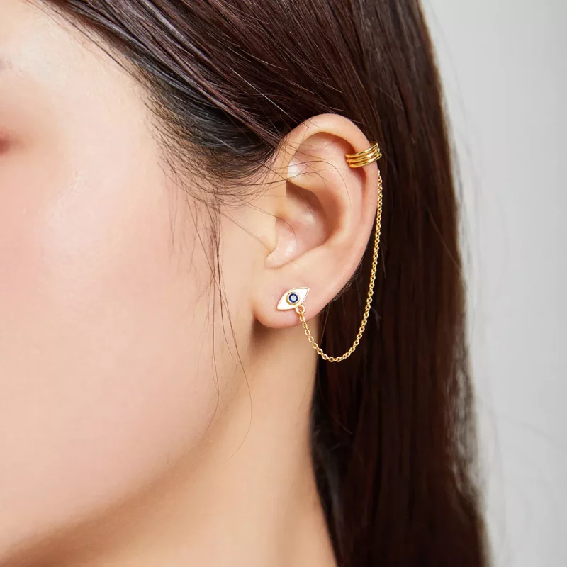 (imagen para) Pendientes colgantes estilo Pandora chapados en oro de 18 quilates con ojo de di - Ver 5