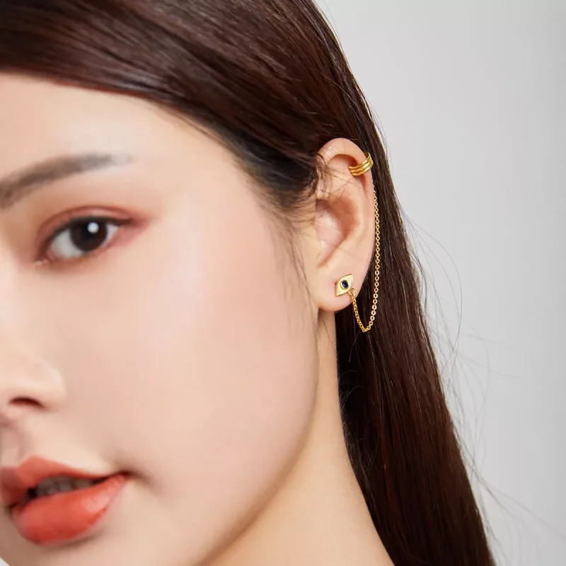 (imagen para) Pendientes colgantes estilo Pandora chapados en oro de 18 quilates con ojo de di - Ver 6