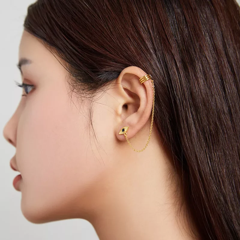 (imagen para) Pendientes colgantes estilo Pandora chapados en oro de 18 quilates con ojo de di - Ver 7
