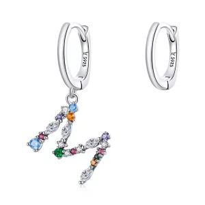 (imagen para) Pendientes colgantes estilo Pandora con letra M colorida plateada - SCE1031