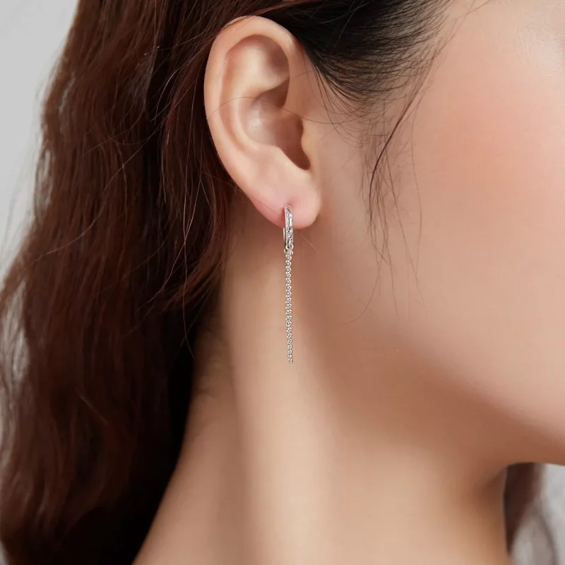 (imagen para) Pendientes colgantes estilo Pandora de cadena de perlas plateadas - SCE1121 - Ver 6