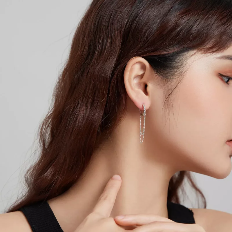 (imagen para) Pendientes colgantes estilo Pandora de cadena de perlas plateadas - SCE1121 - Ver 7
