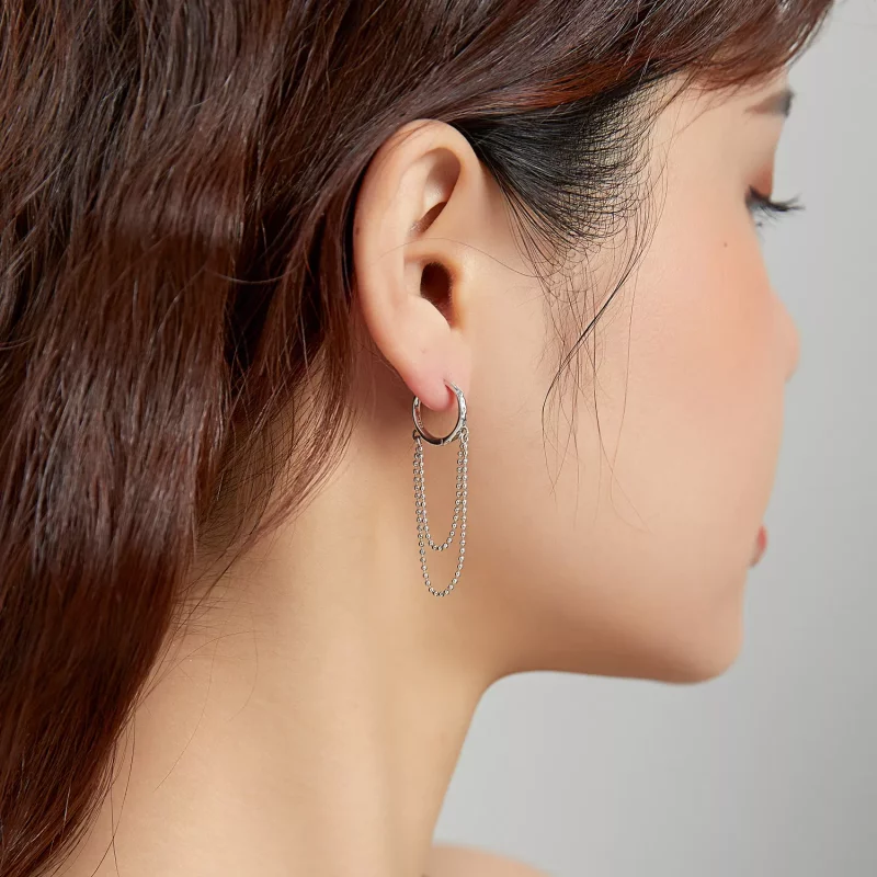 (imagen para) Pendientes colgantes estilo Pandora de cadena de perlas plateadas - SCE1121 - Ver 8