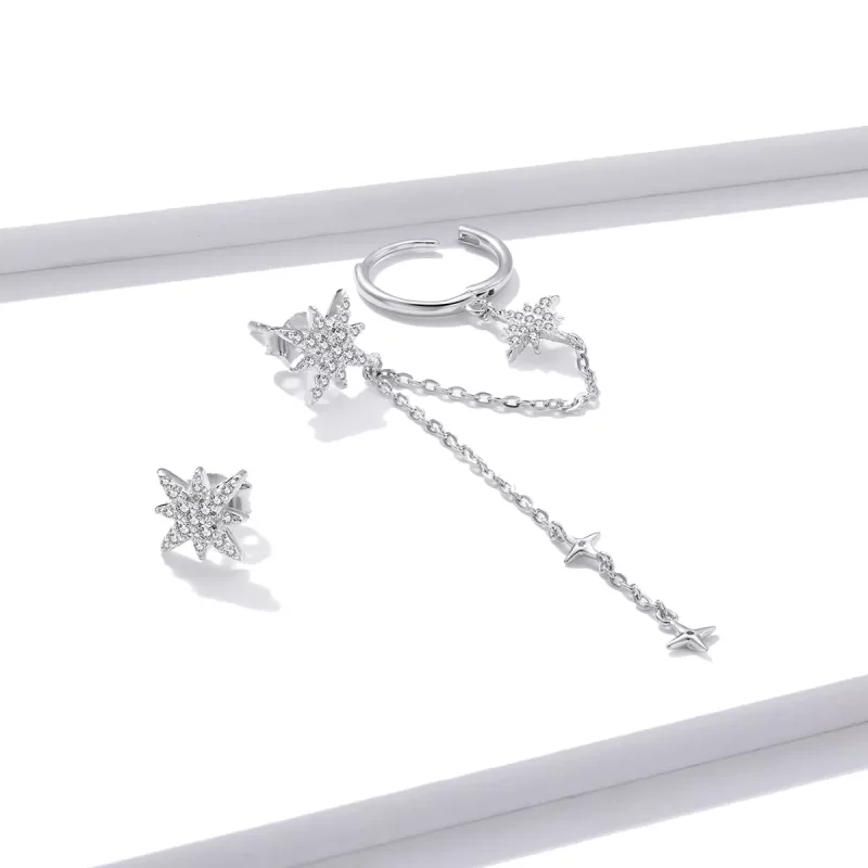 (imagen para) Pendientes colgantes estilo Pandora de estrellas brillantes de plata - BSE433 - Ver 4