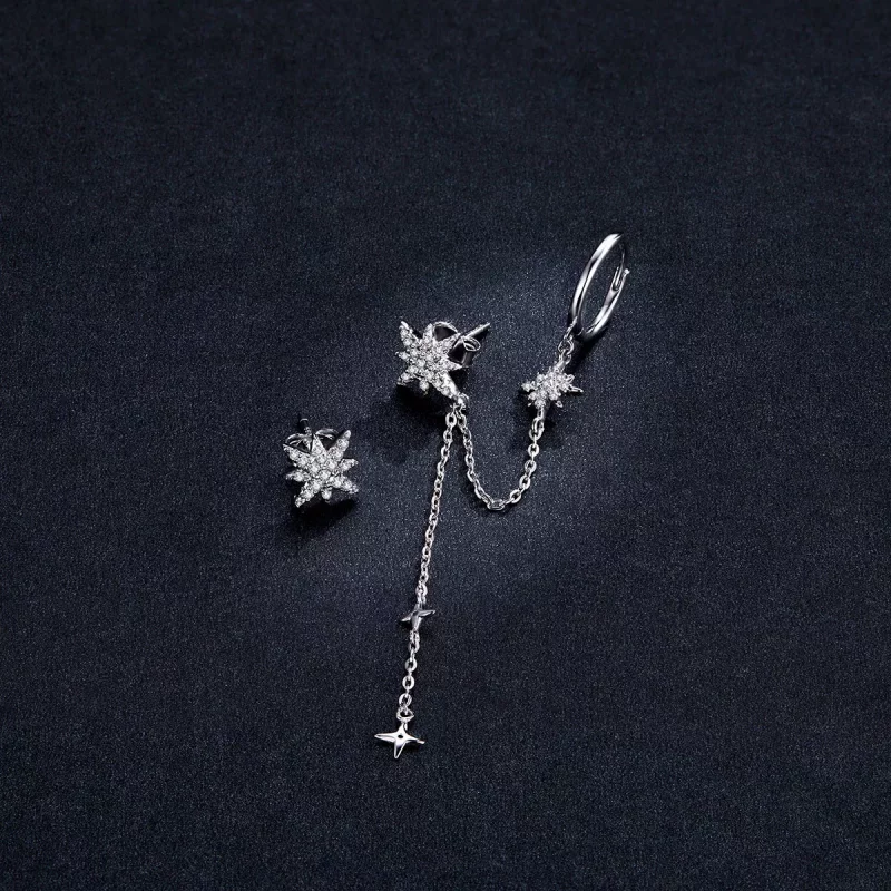 (imagen para) Pendientes colgantes estilo Pandora de estrellas brillantes de plata - BSE433 - Ver 5