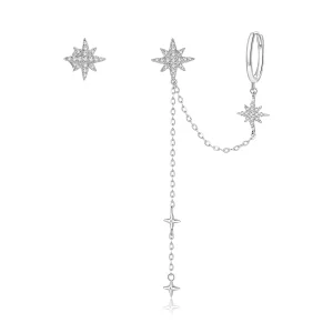 (imagen para) Pendientes colgantes estilo Pandora de estrellas brillantes de plata - BSE433