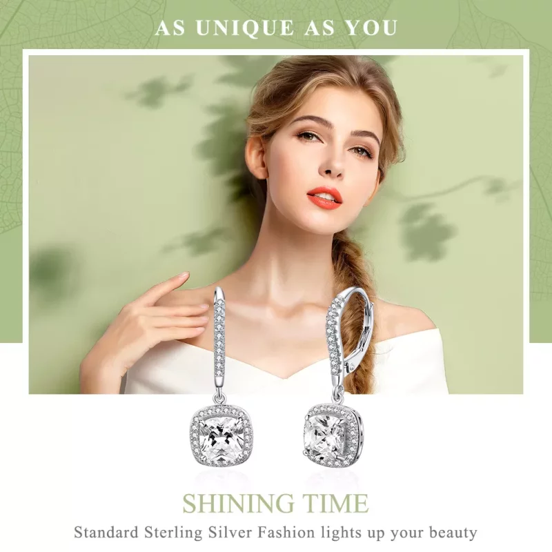 (imagen para) Pendientes colgantes estilo Pandora de plata brillante - SCE520 - Ver 2