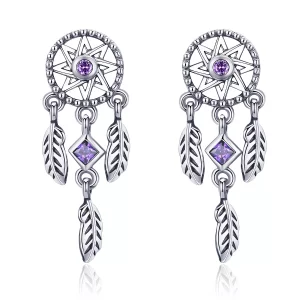 (imagen para) Pendientes colgantes estilo Pandora de plata con atrapasueños - SCE502