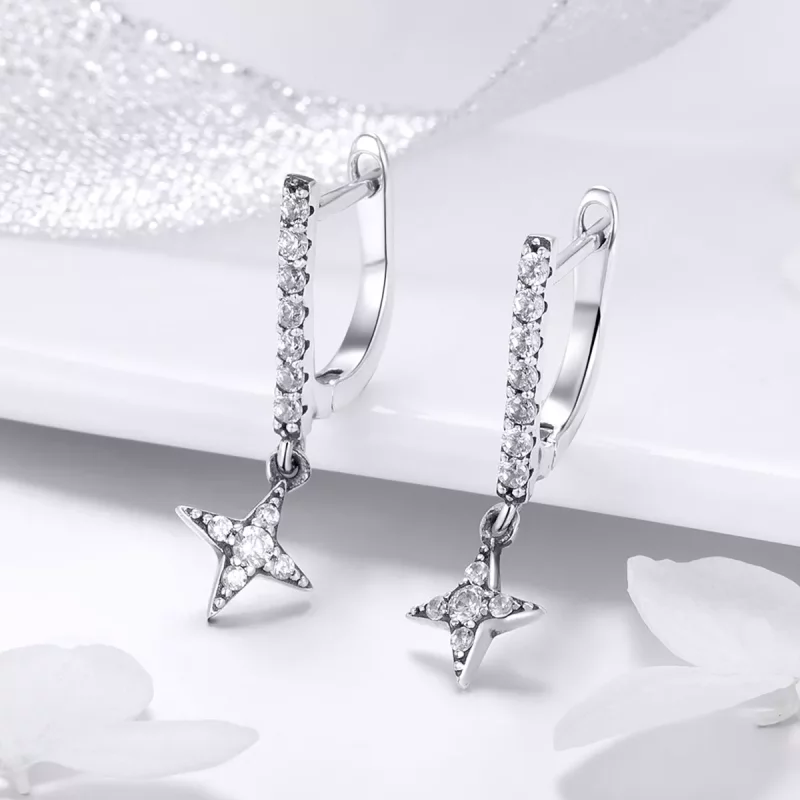 (imagen para) Pendientes colgantes estilo Pandora de plata con destelde noche - SCE446 - Ver 2