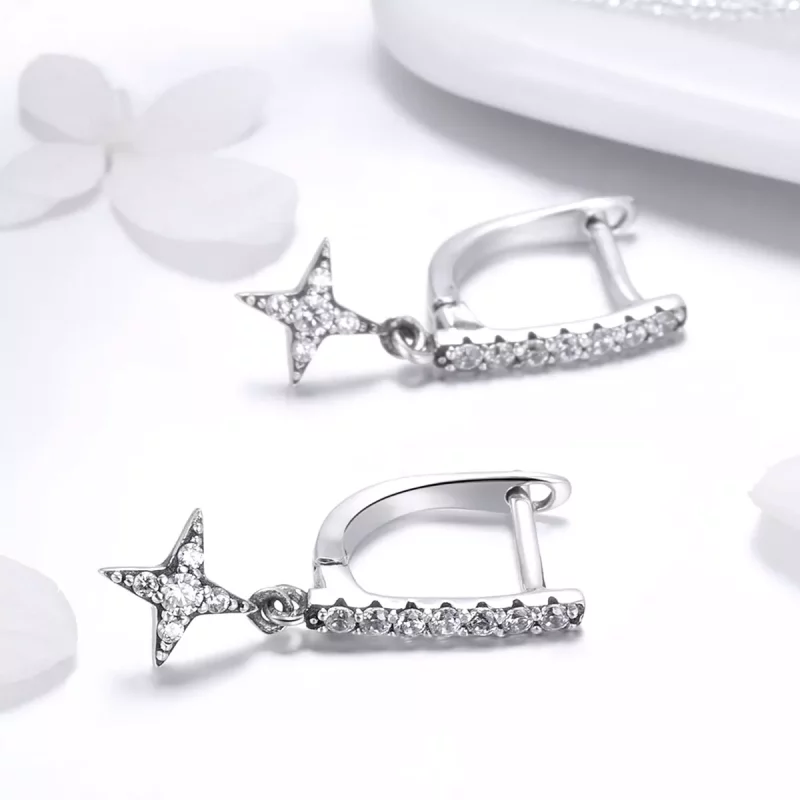 (imagen para) Pendientes colgantes estilo Pandora de plata con destelde noche - SCE446 - Ver 3