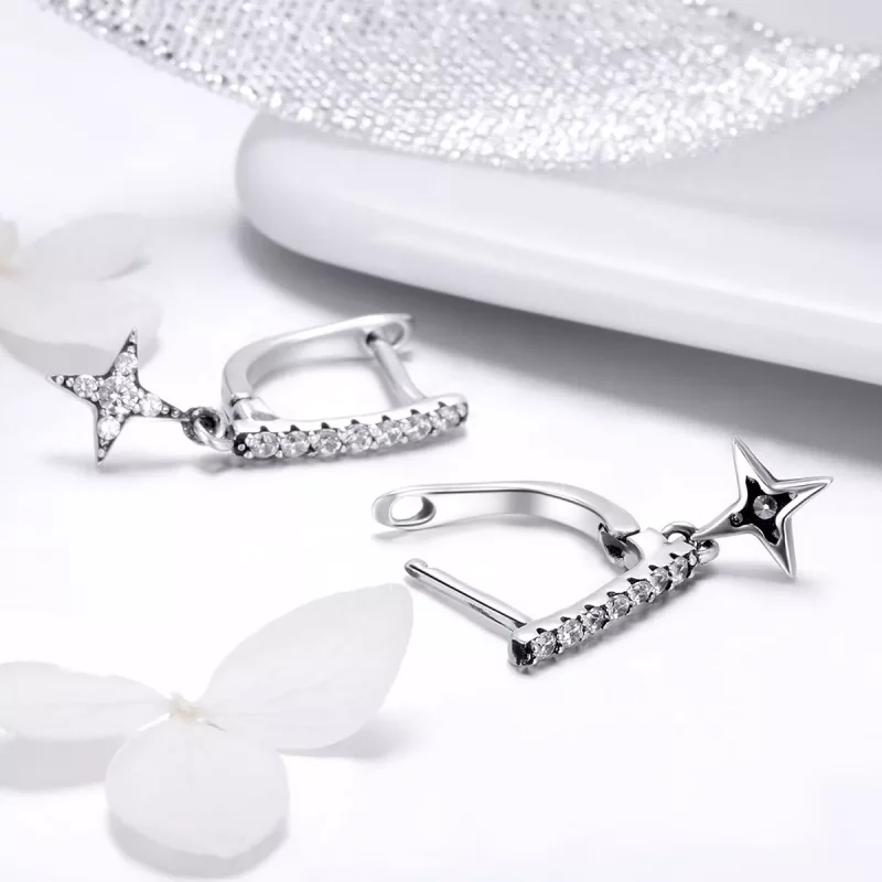 (imagen para) Pendientes colgantes estilo Pandora de plata con destelde noche - SCE446 - Ver 4